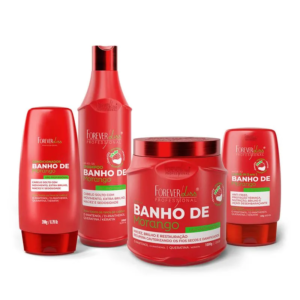 Kit Banho de Verniz Morango Profissional com Shampoo 500ml, Condicionador 200g, Máscara 1kg e Leave-In 140gForever Liss