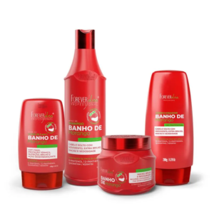 Kit Banho de Verniz Morango com Leave-In 140g, Shampoo 500ml, Máscara 250g e Condicionador 200g Forever Liss