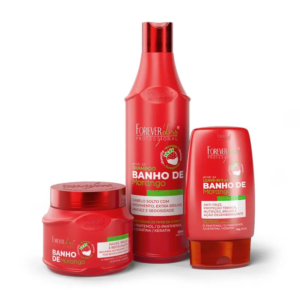 Kit Banho de Verniz Morango com Shampoo 500ml, Máscara 250g e Leave-In 140g Forever Liss