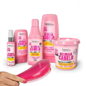 Kit Desmaia Cabelo Completo com Sérum 60ml, Leave-In 140g, Shampoo 300ml, Condicionador 300g e Máscara 350g Forever Liss - Ganhe Escova Desembaraçadora