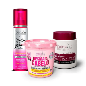 Kit Cabelos Lisos e Saudáveis com Finalizador 200ml, Máscara Hidratante 350g e Máscara Volume Zero 250g Forever Liss