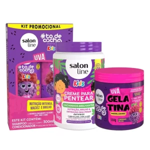 Kit Salon Line Kids Shampoo e Condicionador + Creme Pentear e Gelatina Hidratante Uva