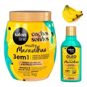 Kit Banana Cachos dos Sonhos com Creme de Tratamento 3 em 1 de 1kg + Óleo Reparador 50ml Salon Line