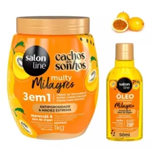 Kit Maracujá Cachos dos Sonhos com Creme de Tratamento 3 em 1 de 1kg + Óleo Reparador 50ml Salon Line