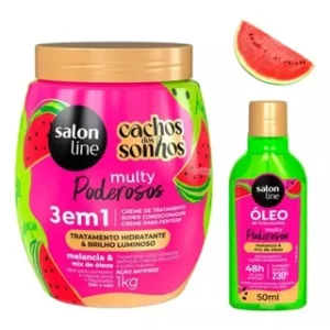 Kit Melancia Cachos dos Sonhos com Creme de Tratamento 3 em 1 de 1kg + Óleo Reparador de 50ml Salon Line