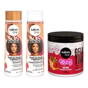 Kit Shampoo e Condicionador Sos Cachos Rícino e Queratina + Gelatina Óleo de Rícino #todecacho Salon Line