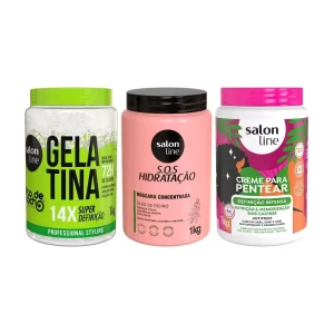 Kit Litrão com Gelatina, Creme para Pentear e Máscara de Hidratação Salon Line