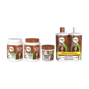 Kit Litrão de Shampoo, Condicionador e Ativador de Cachos + Creme para Pentear + Gelatina SOS Cachos Coco Salon Line