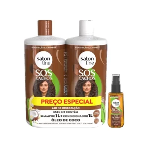 Kit SOS Cachos Coco Shampoo e Condicionador Litrão + Óleo 42ml Salon Line