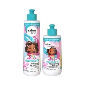 Kit SOS Cachos Ativador 300ml+ Creme para Pentear Condicionante 300ml Chiclete Salon Line