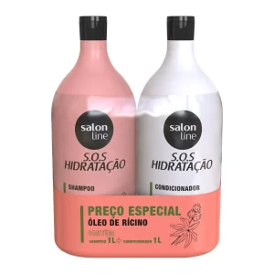 Kit S.O.S Hidratação Óleo de Rícino Shampoo e Condicionador Litrão Salon Line