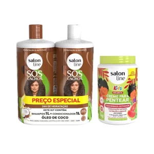 Kit Familia Creme de pentear 1 kg + Shampoo e Condicionador SOS Cachos Coco Salon line