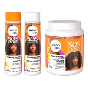 Kit Shampoo, Condicionador e Creme para Pentear SOS Cachos Óleo de Manga Salon Line