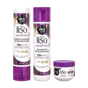 Kit com Shampoo + Condicionador e Máscara Meu Liso Antifrizz Salon Line