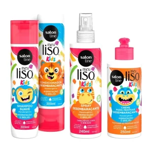 Kit Kids com Shampoo + Condicionador + Creme para Pentear + Spray Desembaraçante Meu Lisinho Salon Line