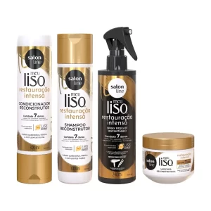 Kit com Shampoo, Condicionador, Máscara e Spray Meu Liso Restauração Intensa