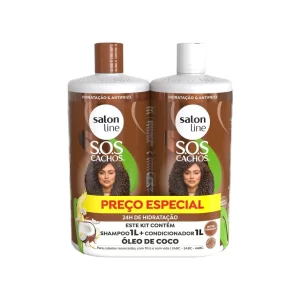 Kit SOS Cachos Coco Profundo Shampoo e Condicionador Litrão Salon Line