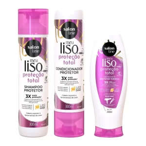 Kit Meu Liso Proteção Total com Shampoo e Condicionador 300ml + Defrizante 240ml Salon Line