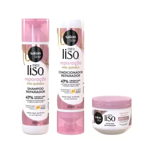 Kit Meu Liso Reparação com Shampoo e Condicionador 300ml e Máscara de hidratação 300g Salon Line