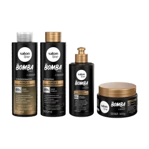 Kit Shampoo, Condicionador, Creme Para Pentear e Máscara SOS Bomba Força e Engrossamento Salon Line