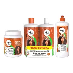 Kit SOS Cachos Coco Familia com Creme 1kg e Ativador Litrão Salon Line