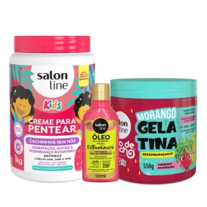 Kit Creme Para Pentear Gelatina Desembaraçante e Óleo Reparador Morango Salon Line