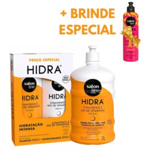 Kit Hidra Hidratação Intensa Shampoo e Condicionador + Creme de Pentear 1L Salon Line + Brinde Ativador