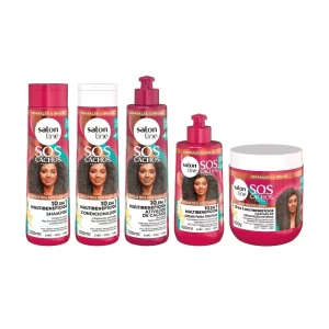 Kit Cachos e Crespos SOS Cachos 10 em 1 Multibenefícios com 5 produtos Salon Line