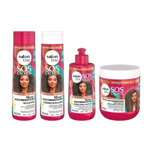 Kit SOS Cachos 10 em 1 Multibenefícios com 4 produtos para Cachos e Crespos Salon Line