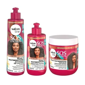 Kit Cachos e Crespos SOS Cachos 10 em 1 Multibenefício com Ativador, Creme e Máscara Salon Line